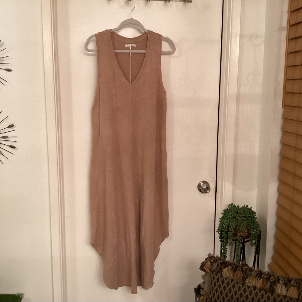 Sleeveless Tan Dress midi comfy soft by Stitchdrop size Large